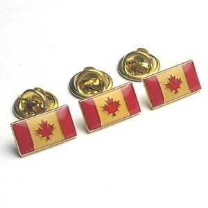 Lot (3) Vintage Canada Canadian Flag Red White Gold Maple Leaf Enamel Lapel Pin